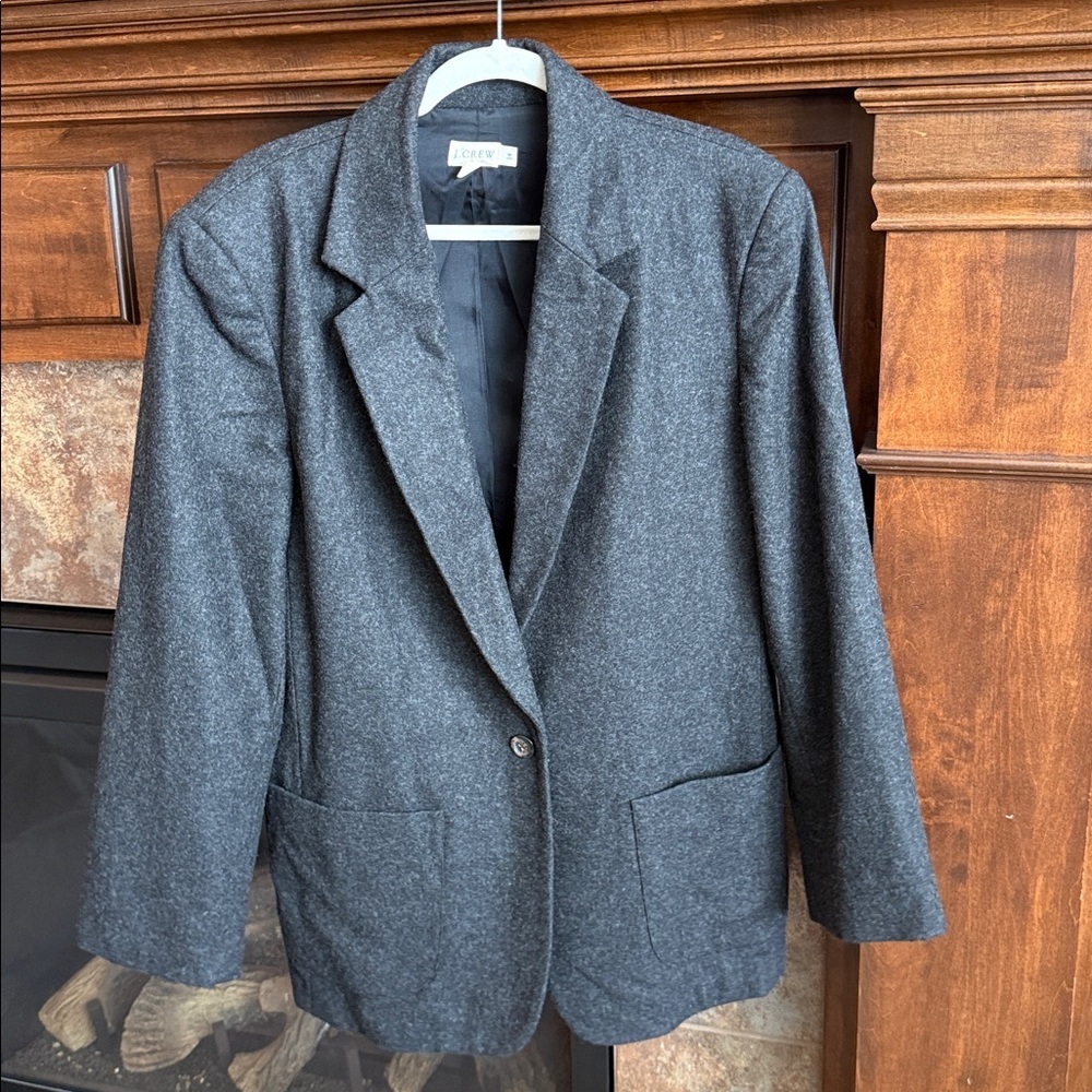 J Crew dark gray wool menswear inspired boyfriend style single button blazer 14